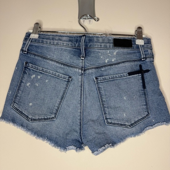 RTA Ace Cutoff Bleached Distressed Embroidered Light Wash Denim Shorts - Picture 8 of 9